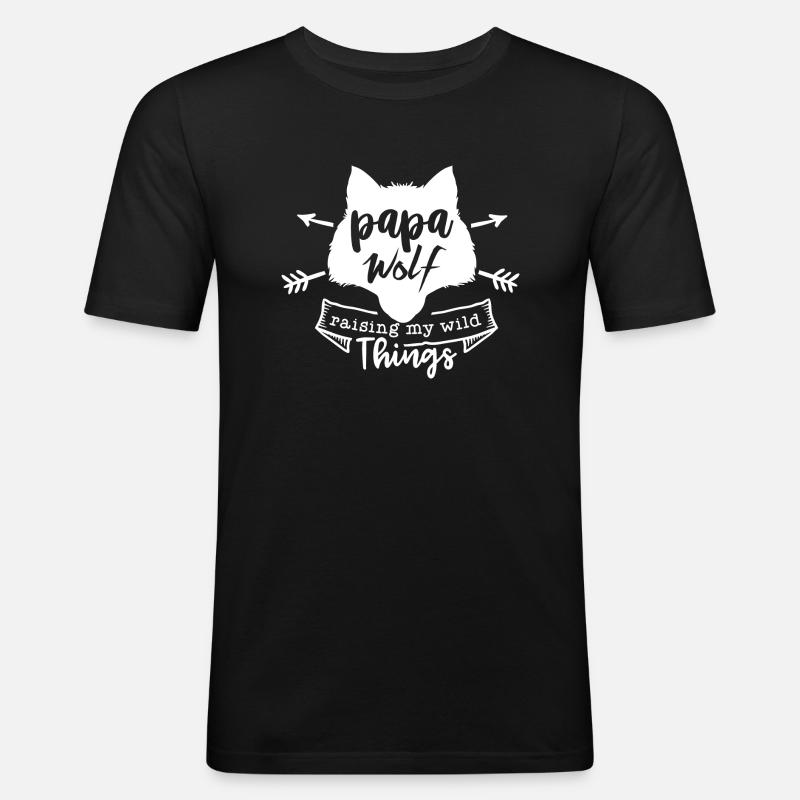 Papa Wolf weiß - Männer Slim Fit T-Shirt - Schwarz