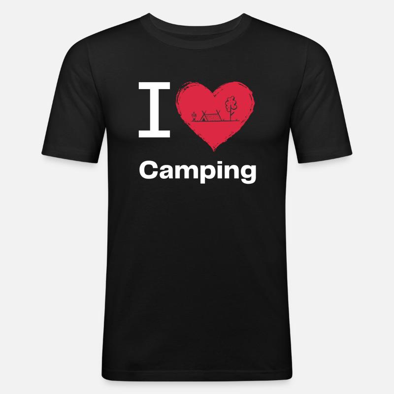 I LOVE Camping - Männer Slim Fit T-Shirt - Schwarz