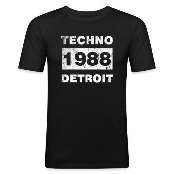 MUSIQUE TECHNO BLANC - T-shirt près du corps Homme - noir - Devant - Nik (191cm)