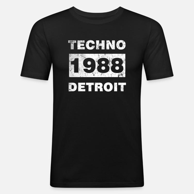 TECHNO MUSIK WEISS - Männer Slim Fit T-Shirt - Schwarz