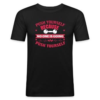POUSSEZ-VOUS Bodybouilding GYM FITNESS - T-shirt près du corps Homme - noir - Devant - Nik (191cm)