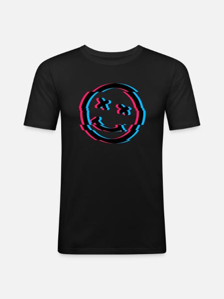 Smile Glitch - Männer Slim Fit T-Shirt - Schwarz