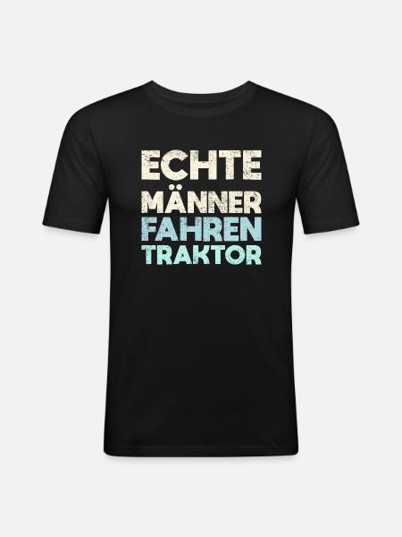 Echte Männer Fahren Traktor - Männer Slim Fit T-Shirt - Schwarz