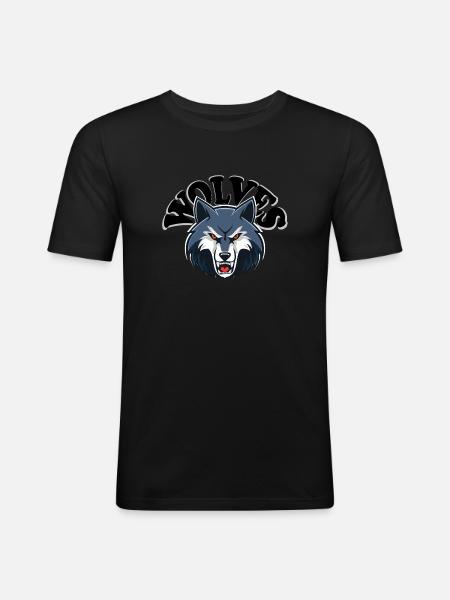 Wolfsbild mit Wolfstext - Männer Slim Fit T-Shirt - Schwarz