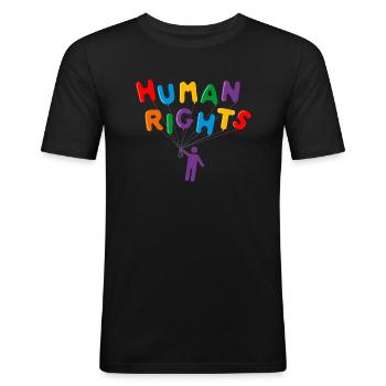 Droits humains - T-shirt près du corps Homme - noir - Devant - Nik (191cm)