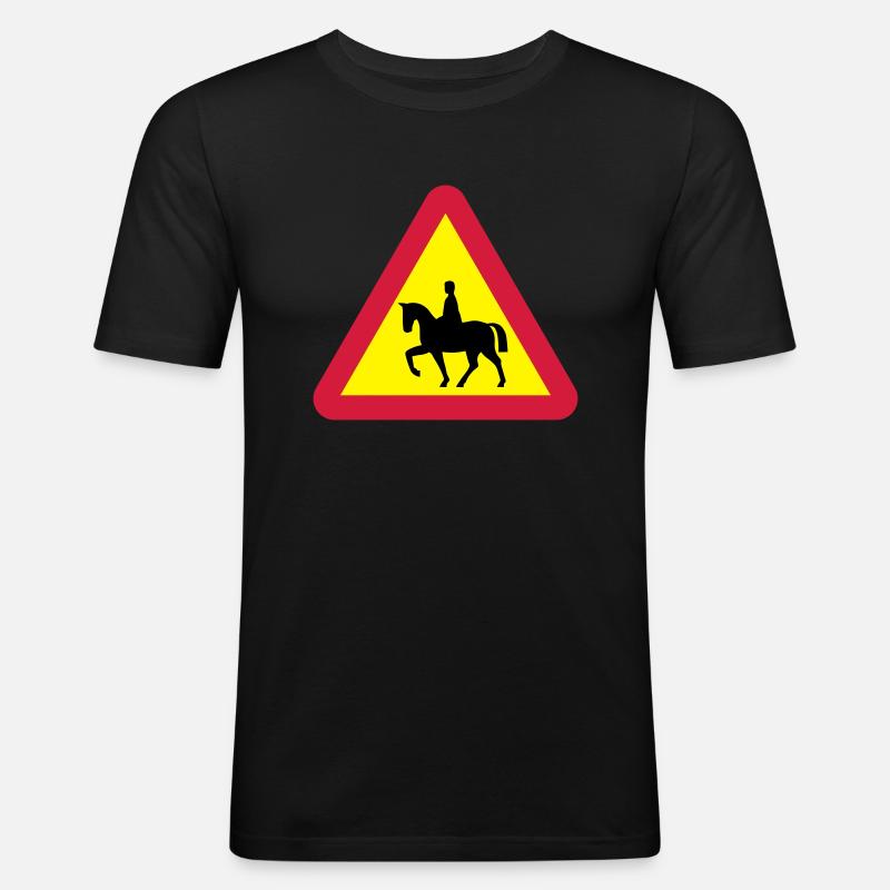 Pferdewarnung - Männer Slim Fit T-Shirt - Schwarz