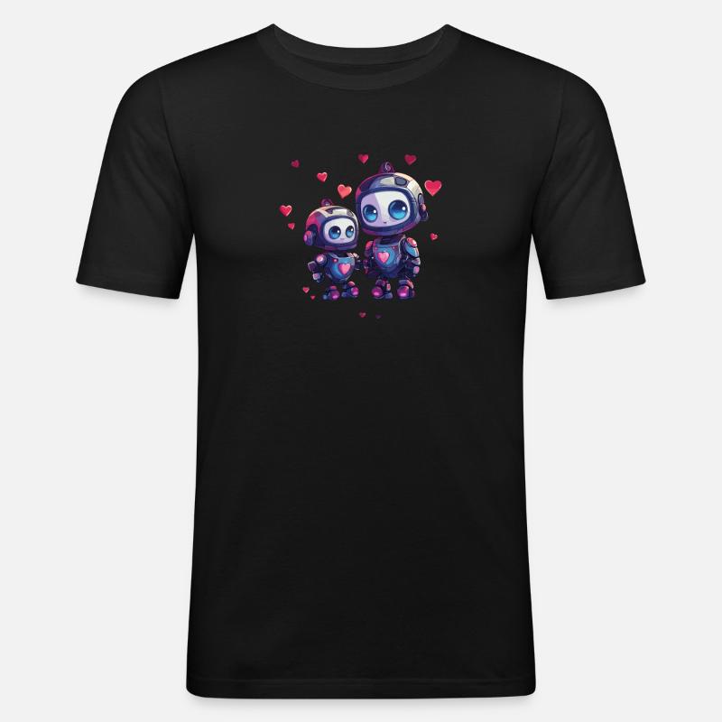 Roboter Mutter mit Kind Design - Männer Slim Fit T-Shirt - Schwarz