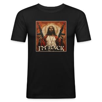 Jésus Coloré AR15 - T-shirt près du corps Homme - noir - Devant - Nik (191cm)