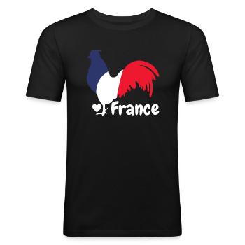 Coq français bleu blanc rouge - T-shirt près du corps Homme - noir - Devant - Nik (191cm)
