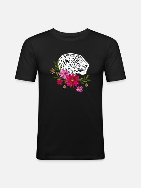 Leopard With Flowers - Men's Slim Fit T-Shirt - black