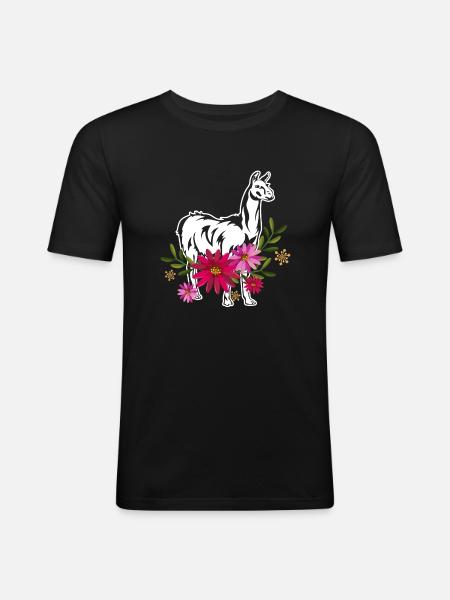 Llama With Flowers - Men's Slim Fit T-Shirt - black