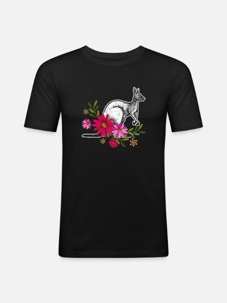Kangaroo With Flowers - Men's Slim Fit T-Shirt - black