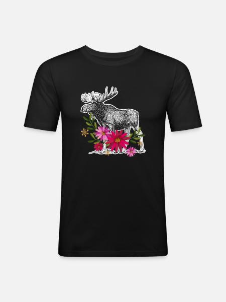 Moose With Flowers - Men's Slim Fit T-Shirt - black