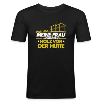 Ordentlich Holz Vor Der Hütte Bauleiter Bauherr - Männer Slim Fit T-Shirt - Schwarz - Vorne - Nik (191cm)