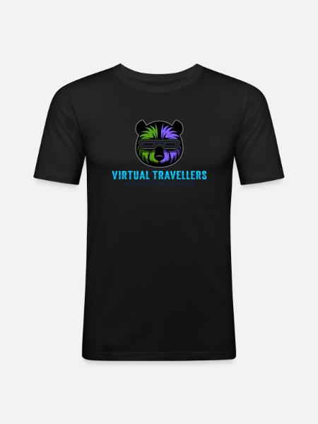 Virtual Travellers - Männer Slim Fit T-Shirt - Schwarz