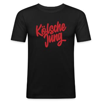 Kölsche jung, Stolz auf Köln - Männer Slim Fit T-Shirt - Schwarz - Vorne - Nik (191cm)