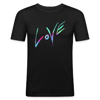 Liebe - Männer Slim Fit T-Shirt - Schwarz - Vorne - Nik (191cm)