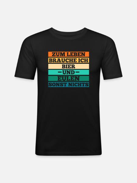 Bier Eulen - Männer Slim Fit T-Shirt - Schwarz