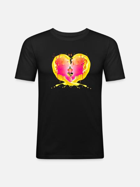 Heart behind flames - Men's Slim Fit T-Shirt - black