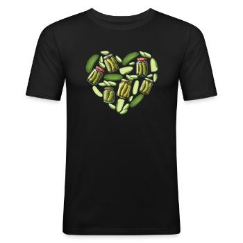 Pickle Heart - Concombre amateur de cornichons à l'aneth - T-shirt près du corps Homme - noir - Devant - Nik (191cm)