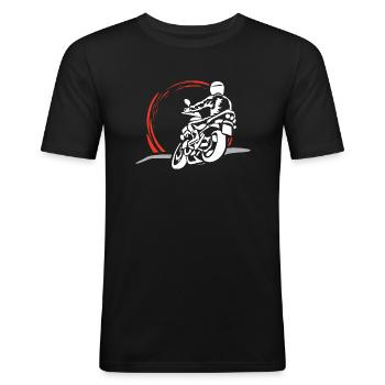 Motard au coucher du soleil - T-shirt près du corps Homme - noir - Devant - Nik (191cm)