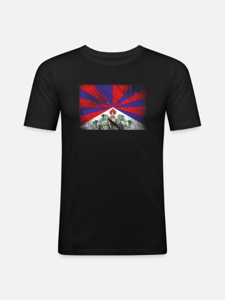 Tibet flag - grunge brush - Men's Slim Fit T-Shirt - black