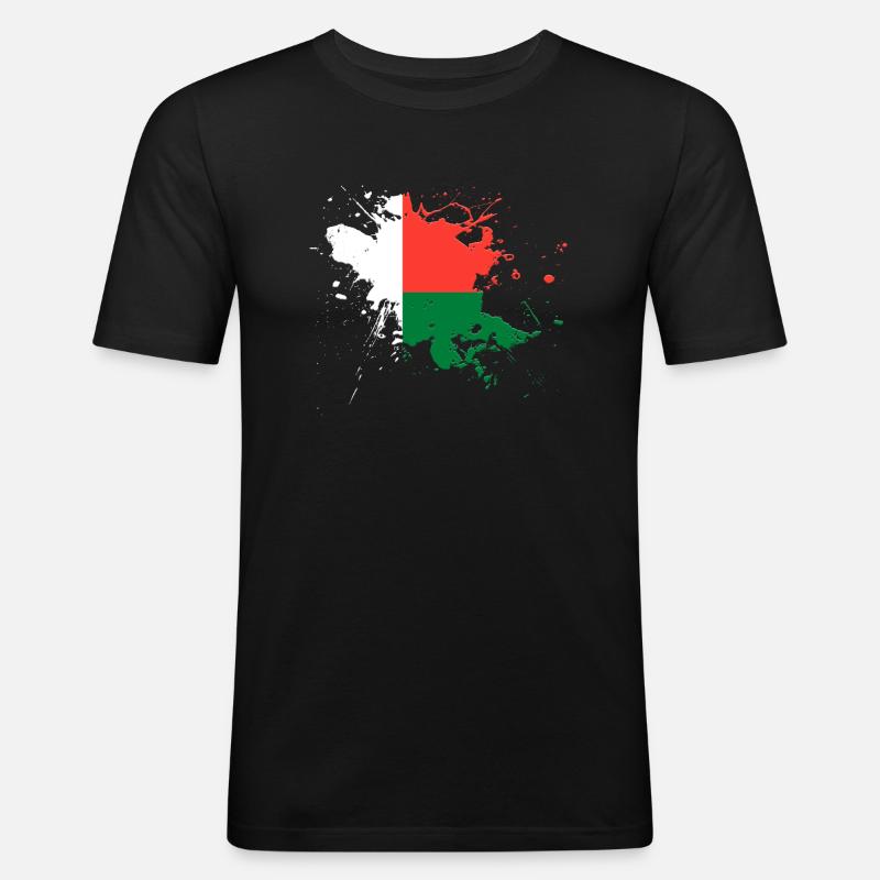 Madagaskar Flagge als Farbklecks - Männer Slim Fit T-Shirt - Schwarz