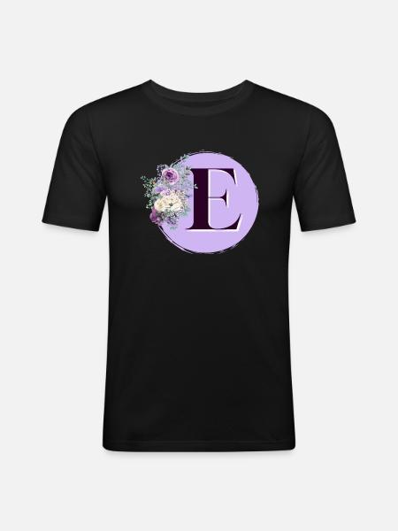 Brief E Blumenkranz - Männer Slim Fit T-Shirt - Schwarz