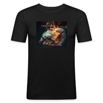 Cartes de crédit . . . Non merci. Argent plastique - T-shirt près du corps Homme - noir - Devant - Nik (191cm)