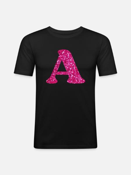 Letter A Pink Glitter - Men's Slim Fit T-Shirt - black