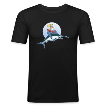 Pin Up auf Schwertfisch - Männer Slim Fit T-Shirt - Schwarz - Vorne - Nik (191cm)
