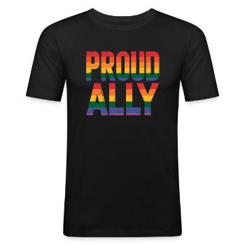 Proud Ally: Stolzer Verbündeter - Männer Slim Fit T-Shirt - Schwarz - Vorne - Nik (191cm)