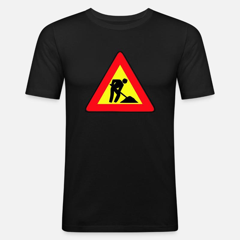men at work - Männer Slim Fit T-Shirt - Schwarz