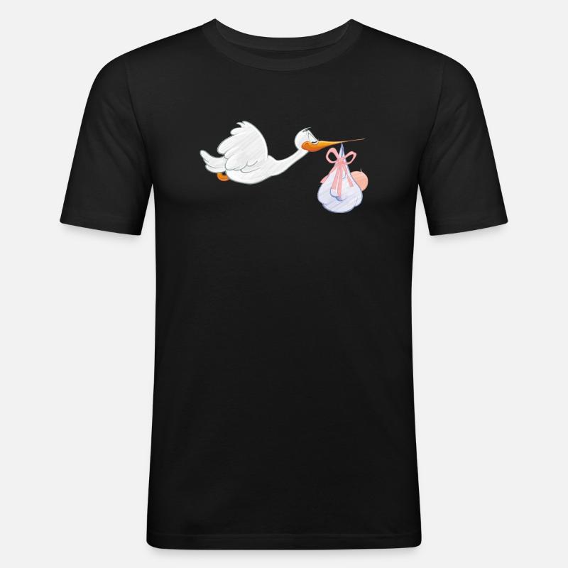 Cigogne avec bébé - T-shirt près du corps Homme - noir