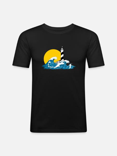 lighthouse wave Menorca - Men's Slim Fit T-Shirt - black