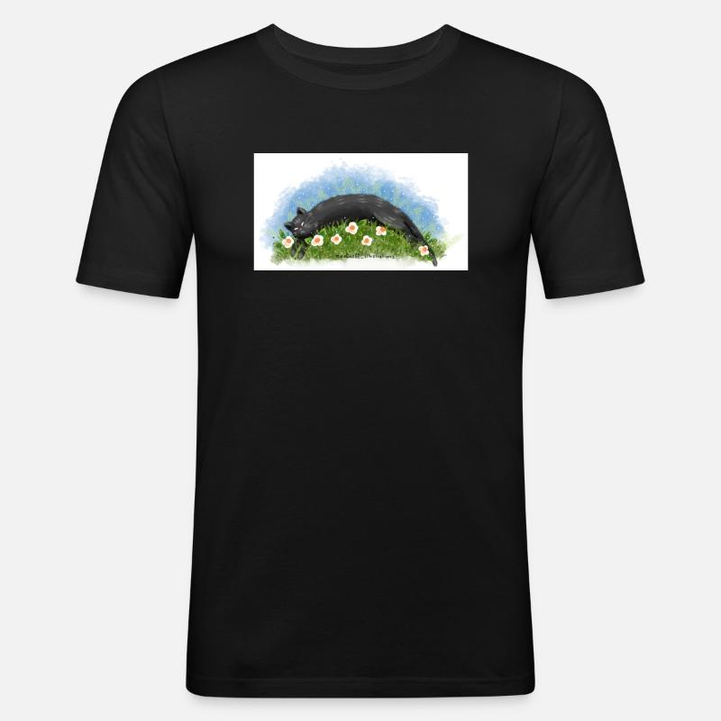 Katze schläft - Männer Slim Fit T-Shirt - Schwarz
