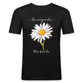 Fleurs Préférées - Cadeau Marguerite - T-shirt près du corps Homme - noir - Devant - Nik (191cm)