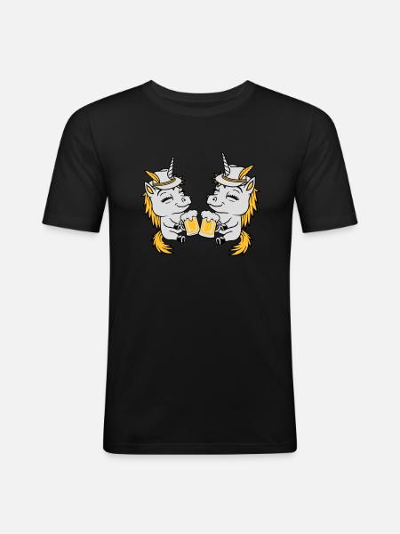 Einhorn Freunde Bier Anstoßen - Männer Slim Fit T-Shirt - Schwarz