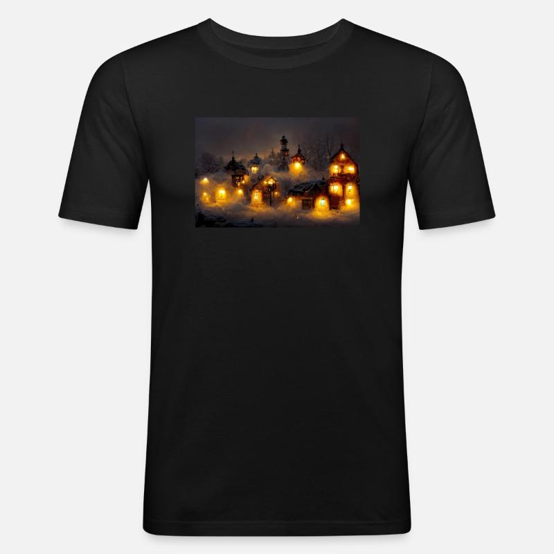 Weihnachtsdorf - Männer Slim Fit T-Shirt - Schwarz