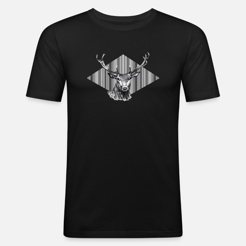 Hirsch - Männer Slim Fit T-Shirt - Schwarz