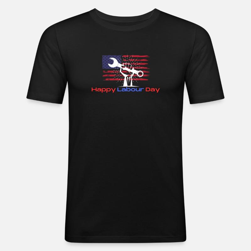 Happy Labour Day - Männer Slim Fit T-Shirt - Schwarz