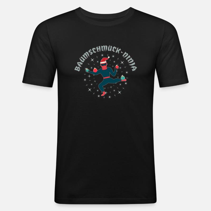 Baumschmuck-Ninja im Retro Flat Design - Männer Slim Fit T-Shirt - Schwarz