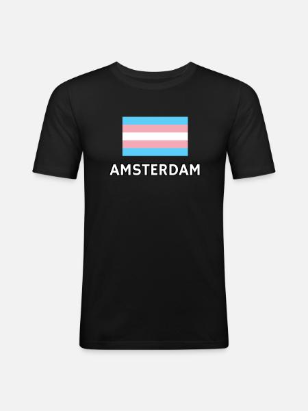 Trans Pride Flag Amsterdam - Men's Slim Fit T-Shirt - black