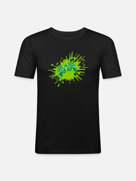 Farbklecks Konsole Retro Controller - Männer Slim Fit T-Shirt - Schwarz