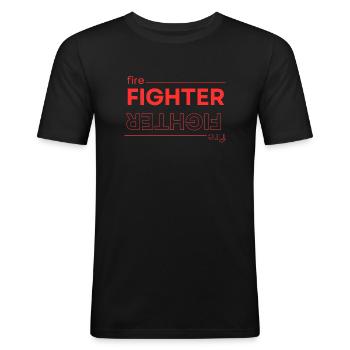 Pompier - Type de texte - T-shirt près du corps Homme - noir - Devant - Nik (191cm)
