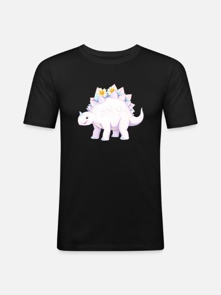 Whimsical Purple Dinosaur with Daisies - Men's Slim Fit T-Shirt - black