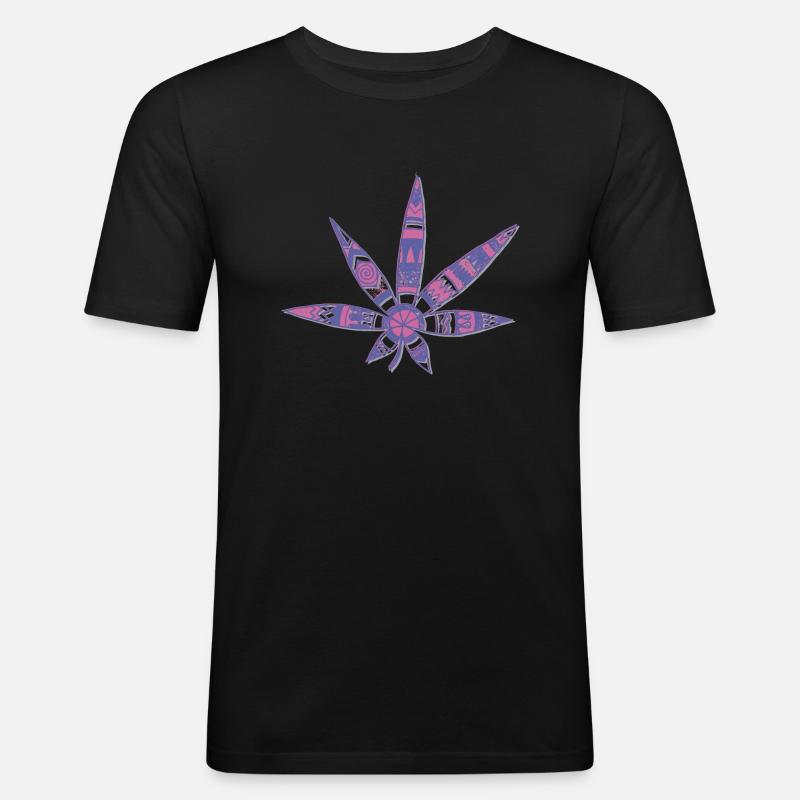 Hanfblatt - Männer Slim Fit T-Shirt - Schwarz