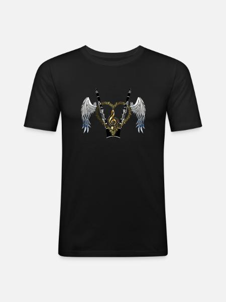 Clarinette - coeur avec des ailes - T-shirt près du corps Homme - noir