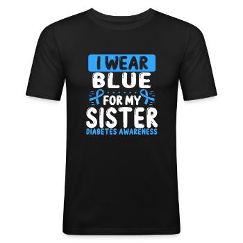 Sister Blue Ribbon Twin Diabetes Awareness - Men's Slim Fit T-Shirt - black - Front - Nik (191cm)