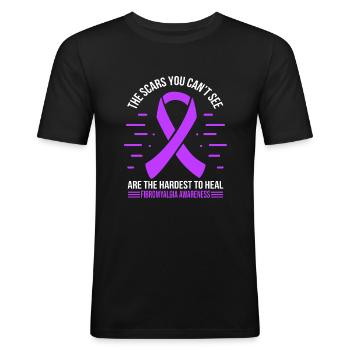 Survivant de la fibromyalgie Ruban violet de fibromyalgie - T-shirt près du corps Homme - noir - Devant - Nik (191cm)